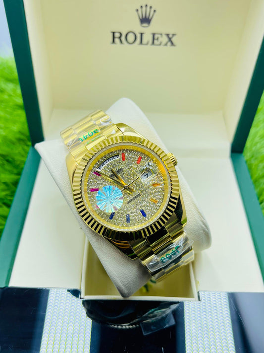 Luxury Rolex-Inspired Gold Watch – Diamond Studded Dial